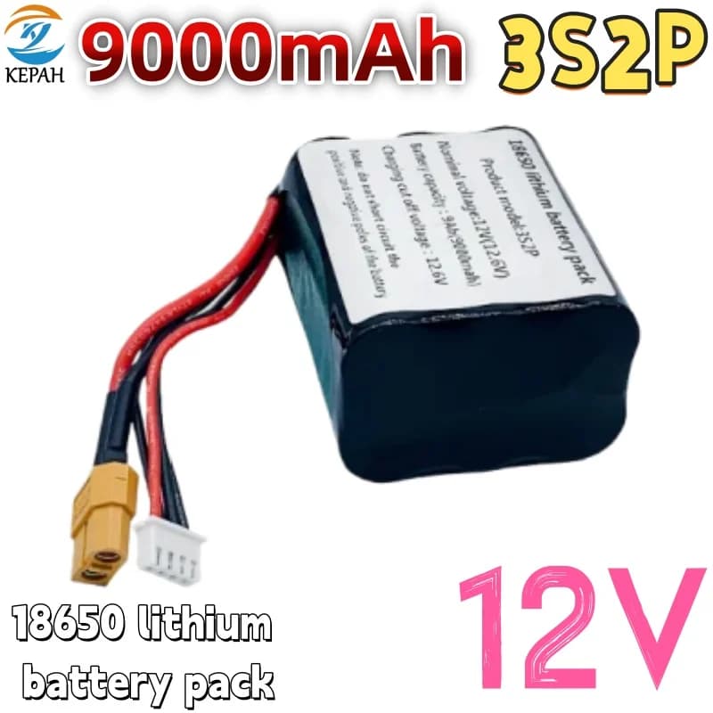 Batteria agli ioni di litio Premium 12V 9.0Ah 3S2P con costruzione a celle singole NCR18650, perfetta per Parrot Disco e tutti i tipi di droni