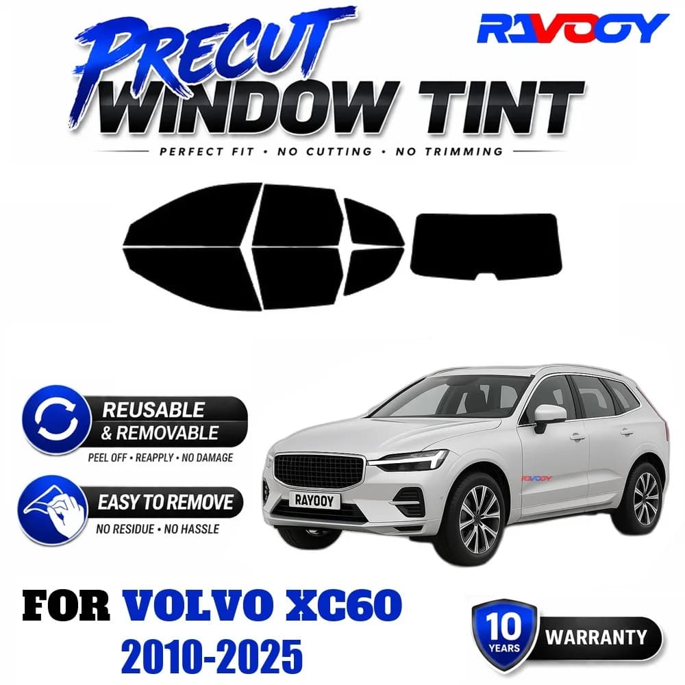 RAVOOY Precut Window Tint, Reusable Removable EPU Film, Custom Fit for Volvo XC60 2010-2025, UV Heat Protection