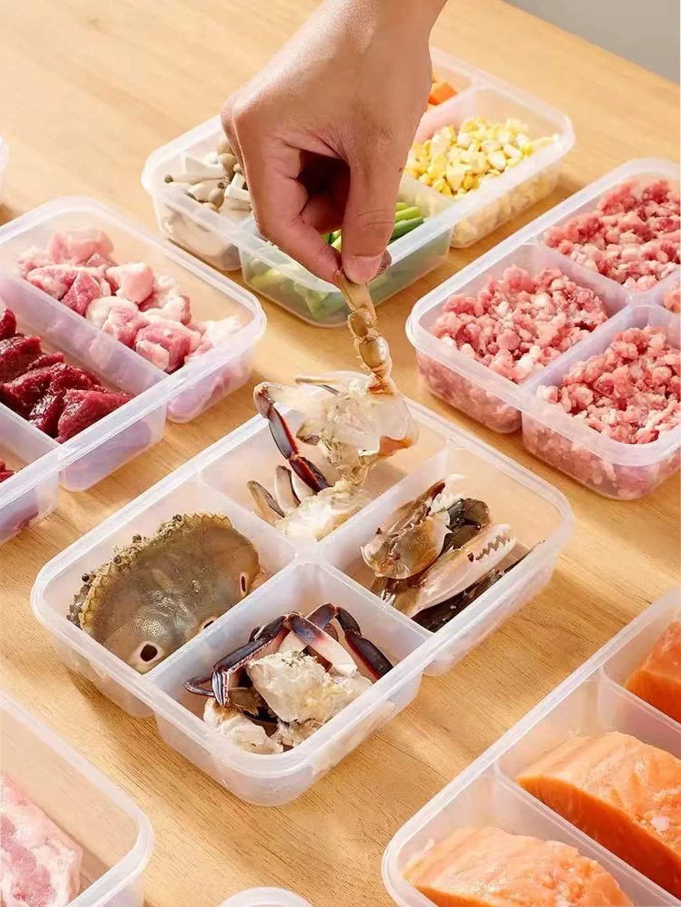 Refrigerator-Specific Freezer Storage Box for Frozen Meat, Food-Grade Compartmentalized Storage Box for Food, Small Square Boxes with Lids for Ginger, Onion, and Garlic, 2 Pieces