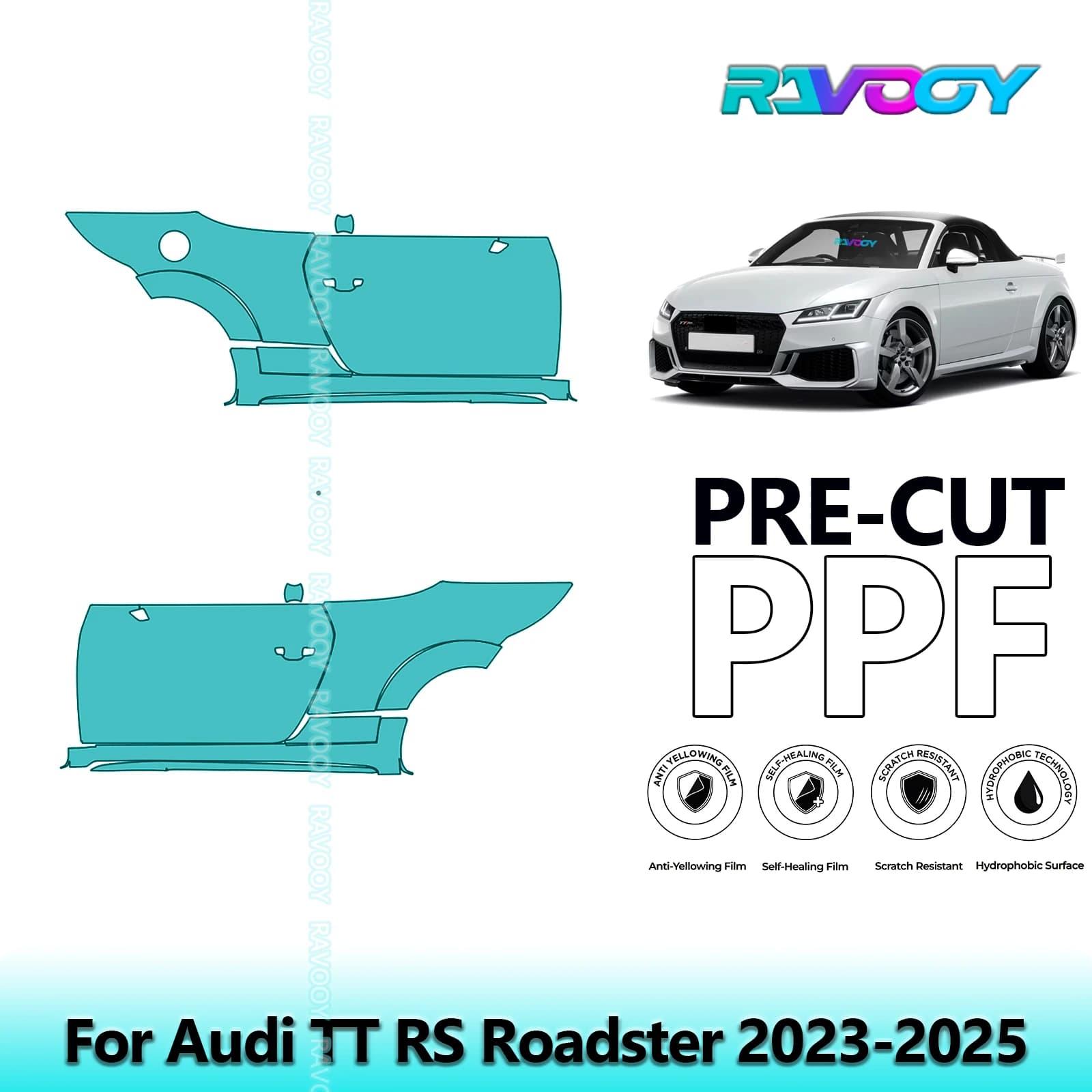 For Audi TT RS Roadster 2023-2025 8.5mil Transparent Pre-Cut PPF Door and Pillar A/B Kit Protection Film TPU Set