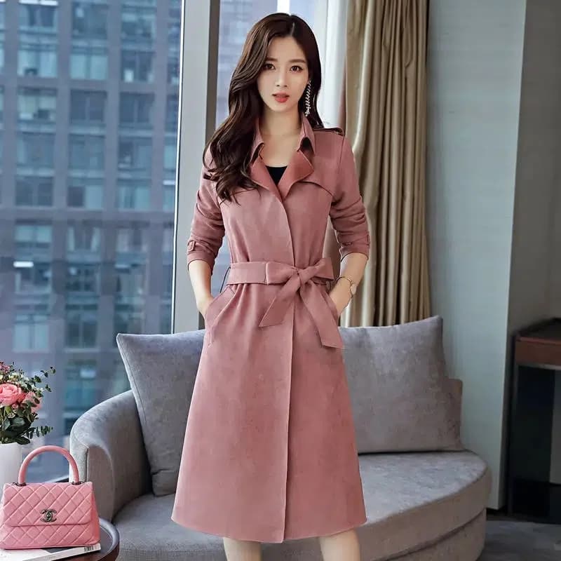 Deerskin Velvet Windbreaker Women's Mid-length Student Korean Version Loose Coat 2025 Spring and Autumn Thin Slim Fit Coat Trend
