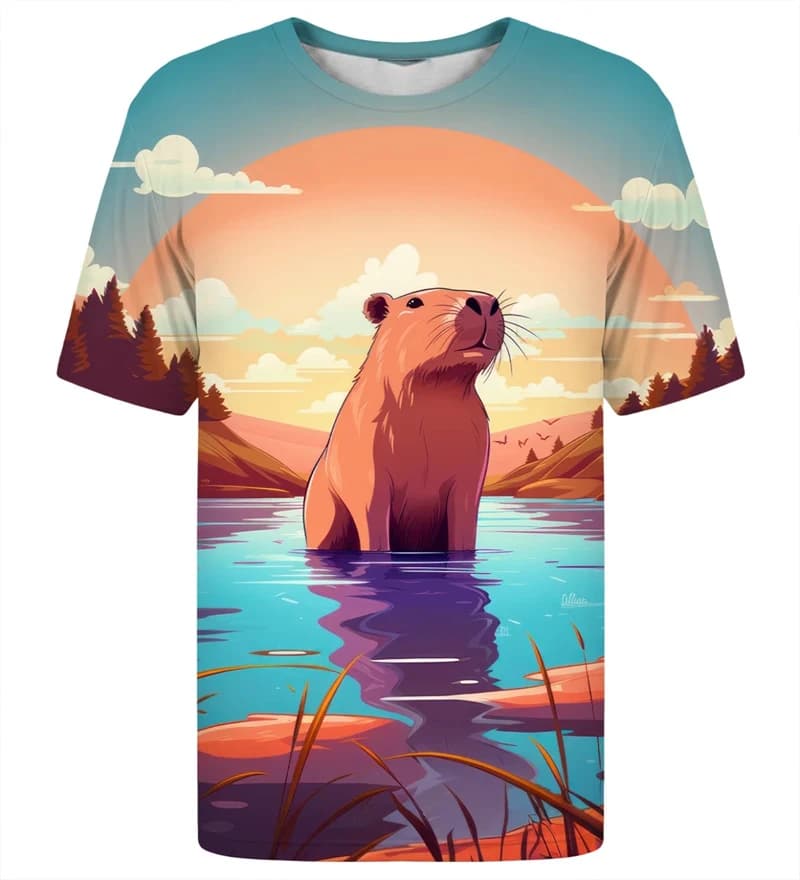 T-shirt con stampa capibara divertente alla moda per abbigliamento da uomo T-shirt a maniche corte morbide Street Harajuku Trend Hip Hop Music Tee Top