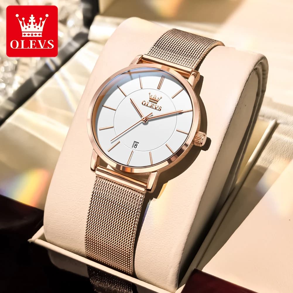 OLEVS 5869 Fashion Simple Women Quartz Watch Ultra Thin 6.5mm Date Stainless Steel Waterproof Watch Luxury Elegant Women Watch