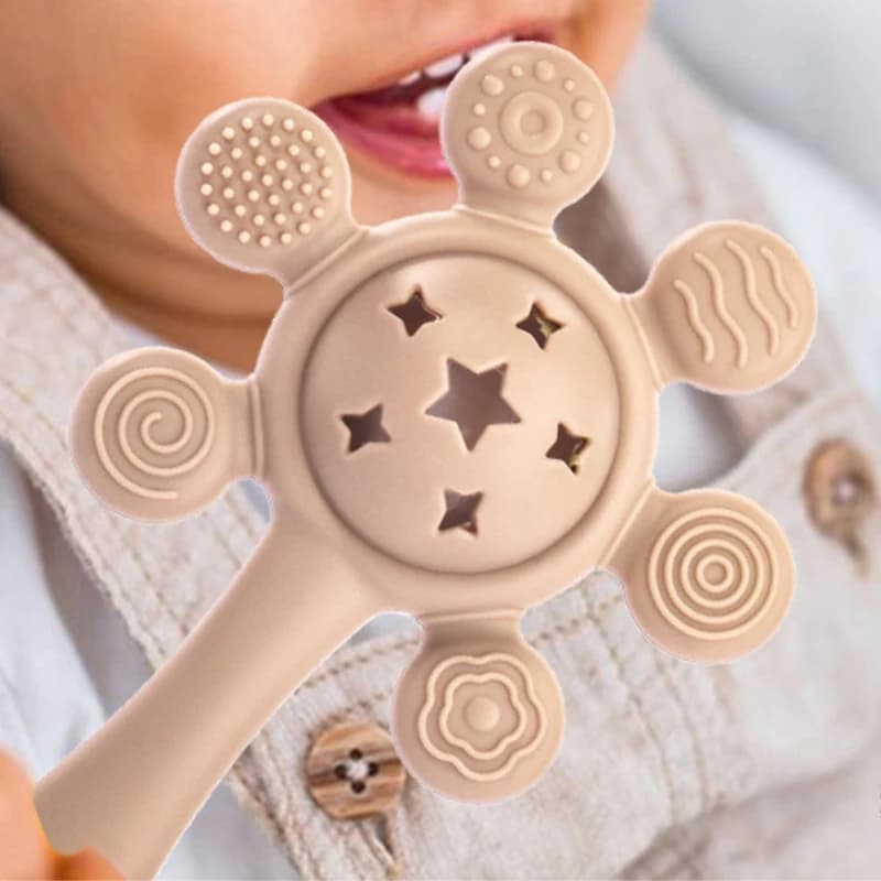 1 pezzo simpatico cartone animato in silicone massaggiagengive per bambini cielo ruota a forma di sonaglio per bambini morbido massaggiagengive accessori fai da te