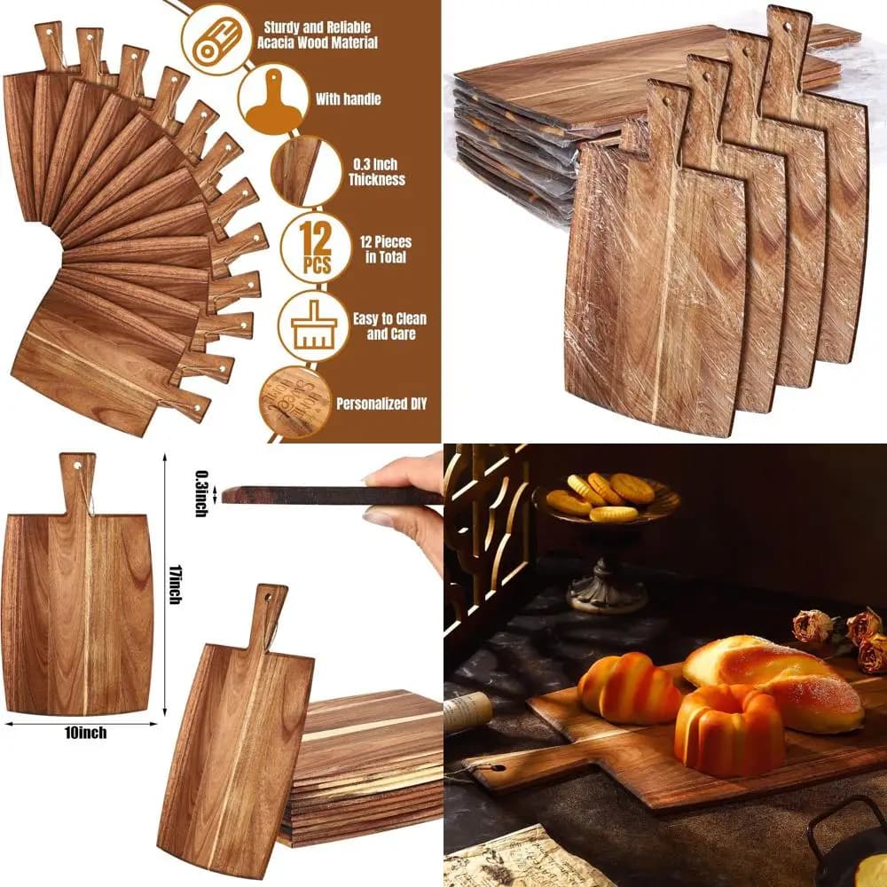 Large acacia wood cutter set with handles, ideal for cooking, service and bulky gifts for mom, perfect for vegetables