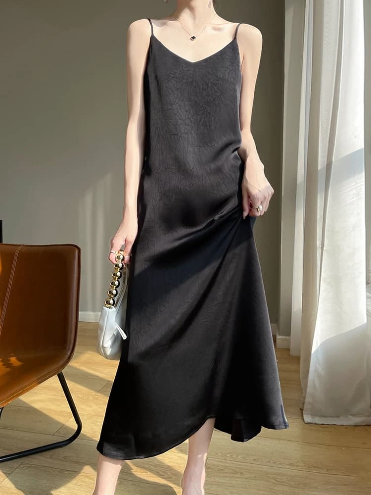 Silk Satin Long Dress Women Summer Straight Tube Gown Elegant High-End Feelment Strapless One-Piece Commute Style No-Sleeve