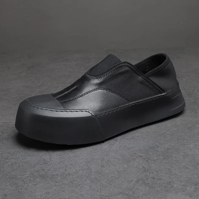 YETTIES Men's White Slip-On Loafers, Chunky Sole All-Day Comfort, Premium Genuine Leather Minimalist Luxury Skate Shoes