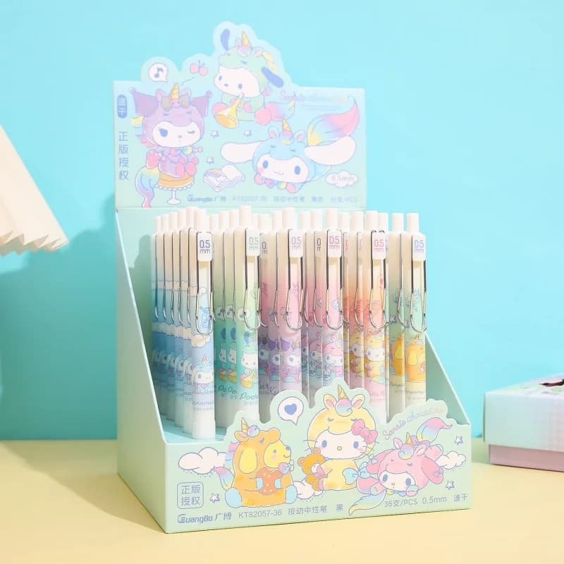 18/36pc KAWAII SANRIO KITTY MELODY POMPOMPURIN PRESS GEL PEN carino POCHACCO penna a inchiostro nero da 0,5 mm penne neutre ufficio forniture scolastiche