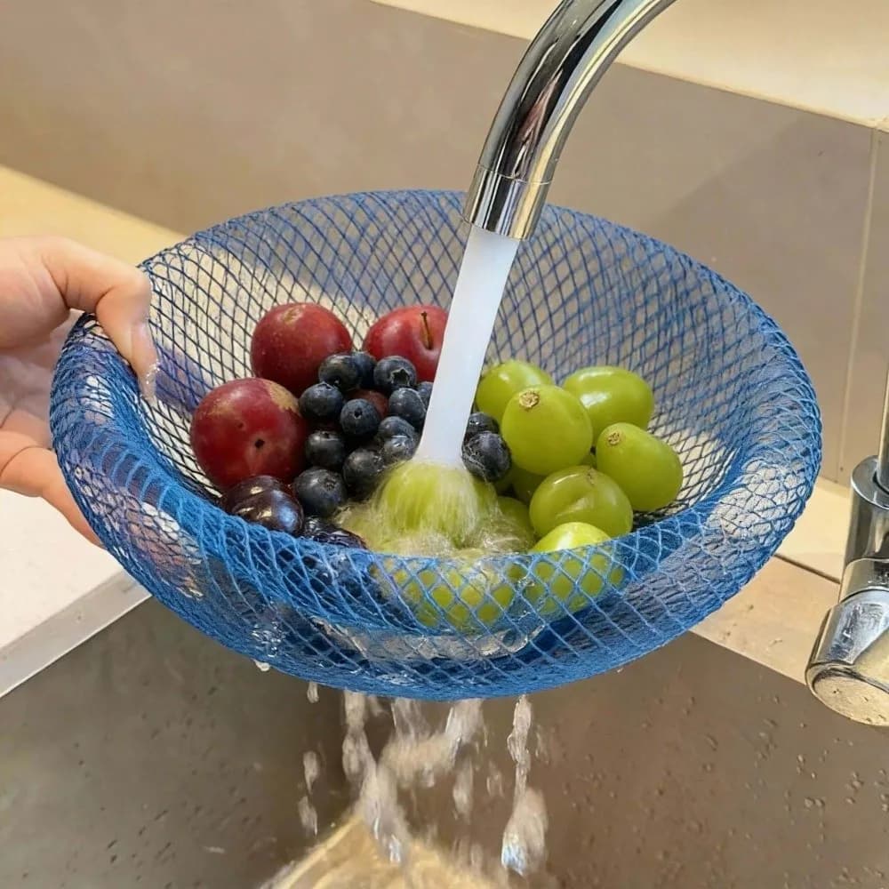 Cesto Rotondo in Ferro Battuto per Frutta, Cesto Grande a Rete Cava per Snack e Frutta Secca, Vassoio in Ferro per Frutta e Verdura, Cesto da Picnic