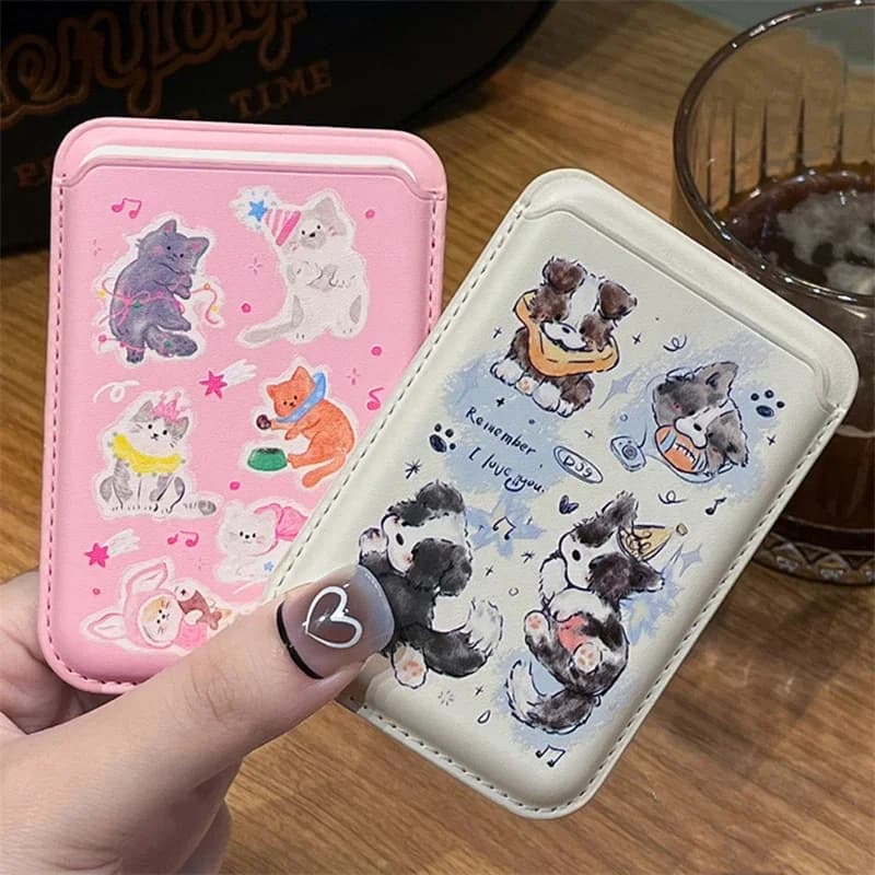 Portacarte magnetico con motivo a cartone animato di cuccioli, creativo e carino, in stile coreano INS, per iPhone, per Samsung Galaxy, compatibile con MagSafe.