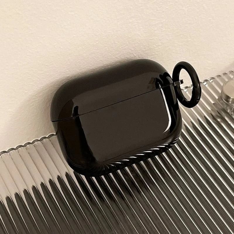 Luxury Glossy Balck Earphone Case For Airpods 4 3 2 1 Pro Pro2 Pro3 Shockproof with Hook Airpods Transparent Charging Case Cover