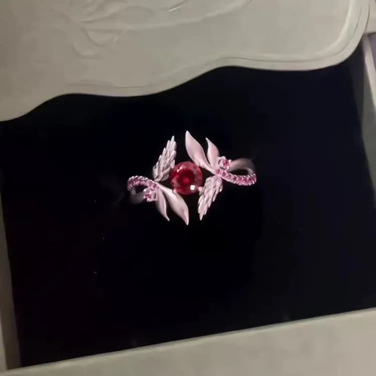 Vintage Red Smartweed Gemstone Ring for Women, Stylish, Attractive, Versatile Band, Light Luxury, Elegant Temperament Index Finger Ring