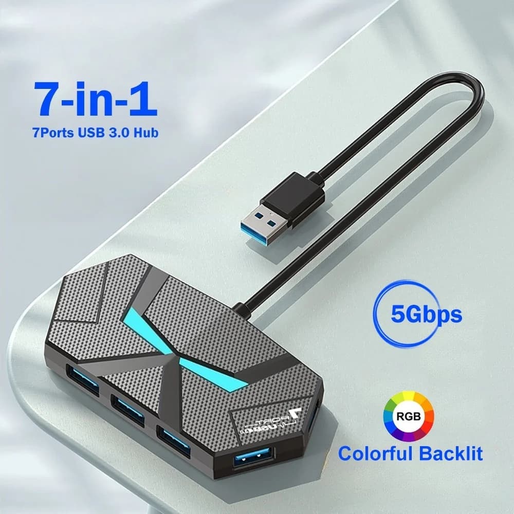 Hub USB 3.0 a 7 porte, docking station USB 5 Gbps, splitter USB, adattatore OTG con porta di alimentazione TYPE C per PC, laptop, Macbook