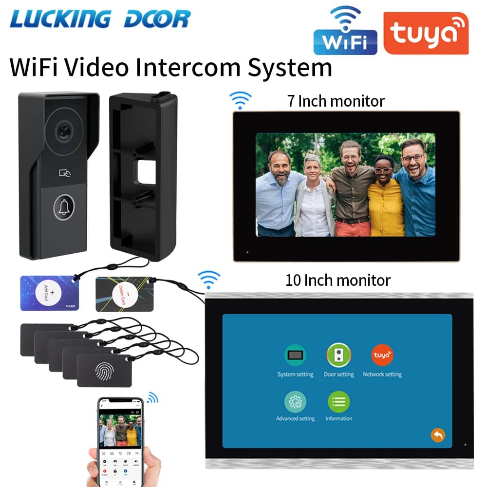 Videocitofono da 7/10 pollici Campanello 1080P per appartamento Kit 2 monitor Casa Wifi Citofono Sistema di sicurezza domestica Sblocco scheda magnetica