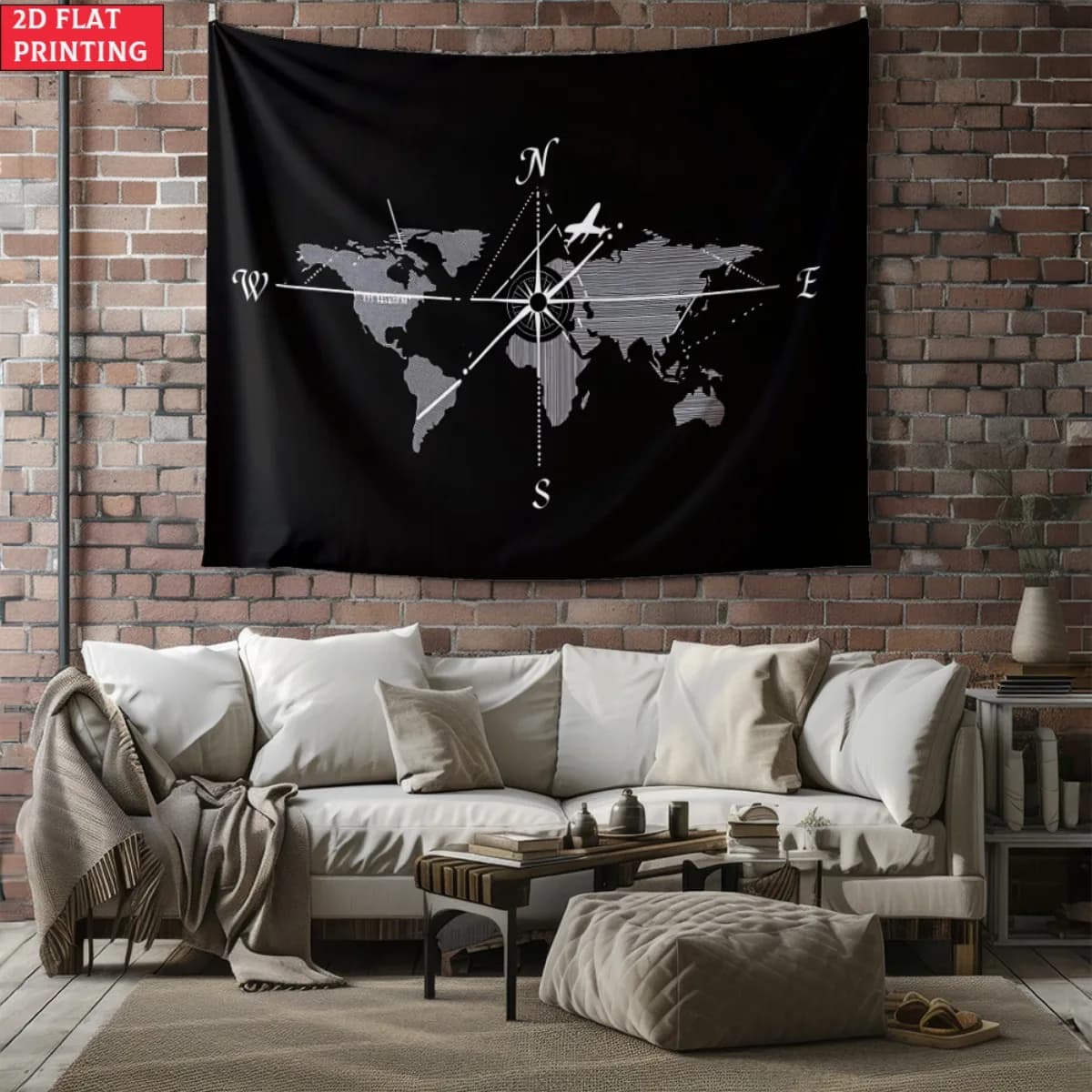 unframed World Map Compass Tapestry Travel Themed Wall Art Navigation Design Decor For Office Living Room Adventure Style