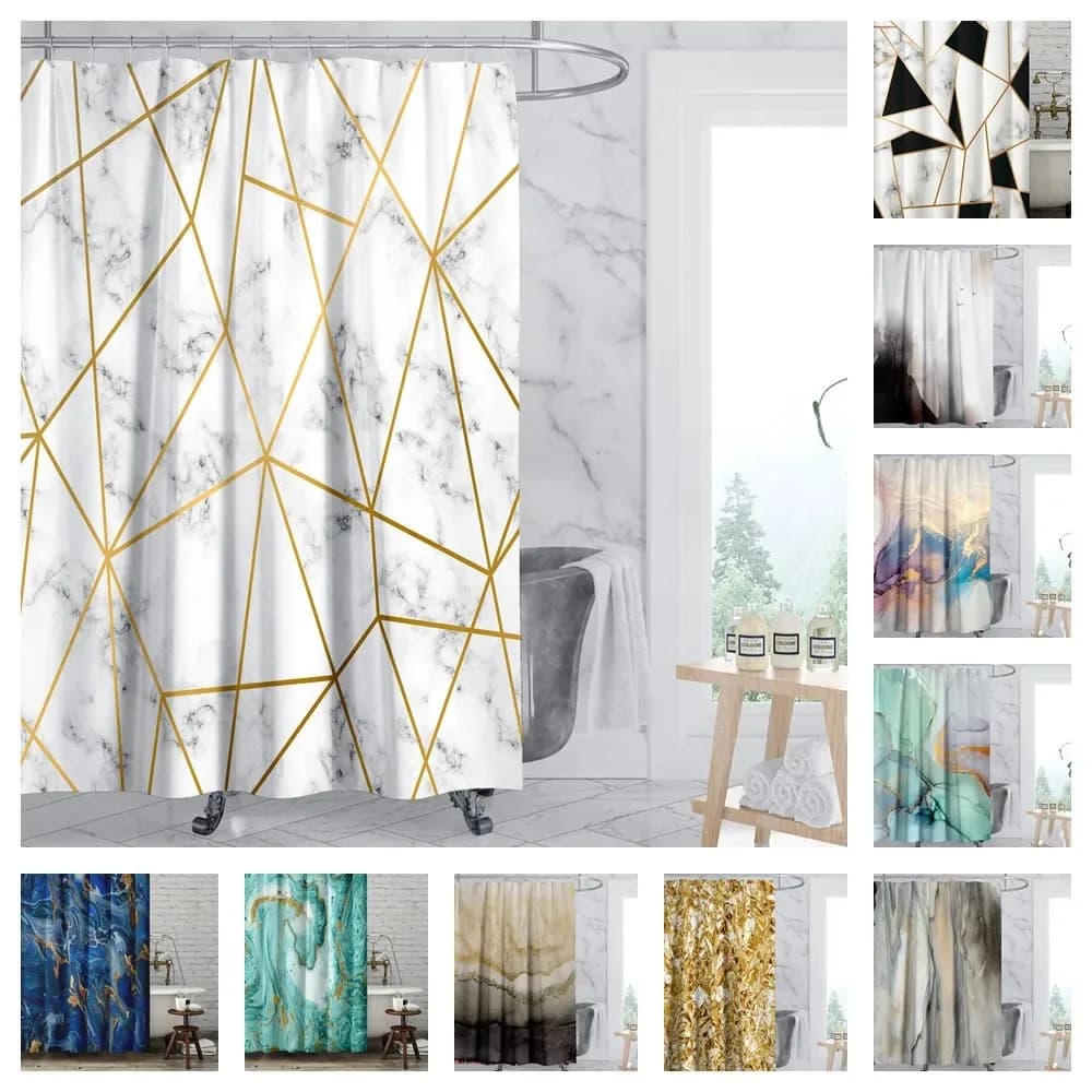 Tenda da doccia di lusso in marmo stile arte moderna Decorazioni per la casa impermeabili Tessuto in poliestere Tende da bagno WC