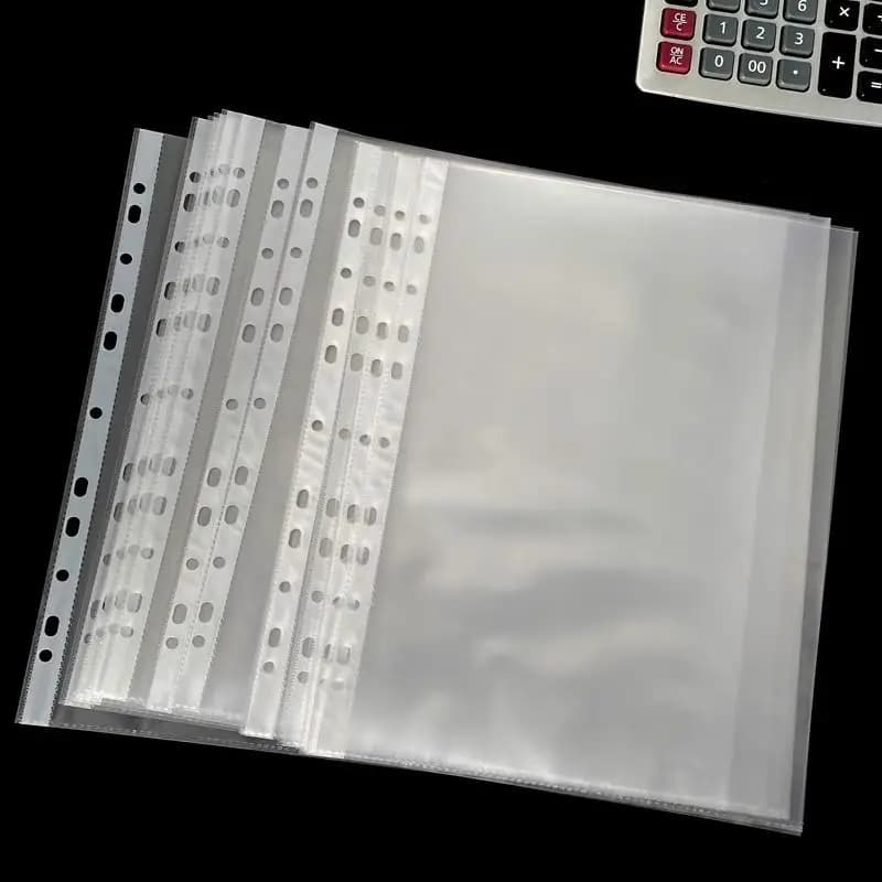 New100pcs Clear A4 Plastic File Folders 11-Hole 3-Ring Binder Compatible, Durable PP Document Sleeves For Office, School, Home