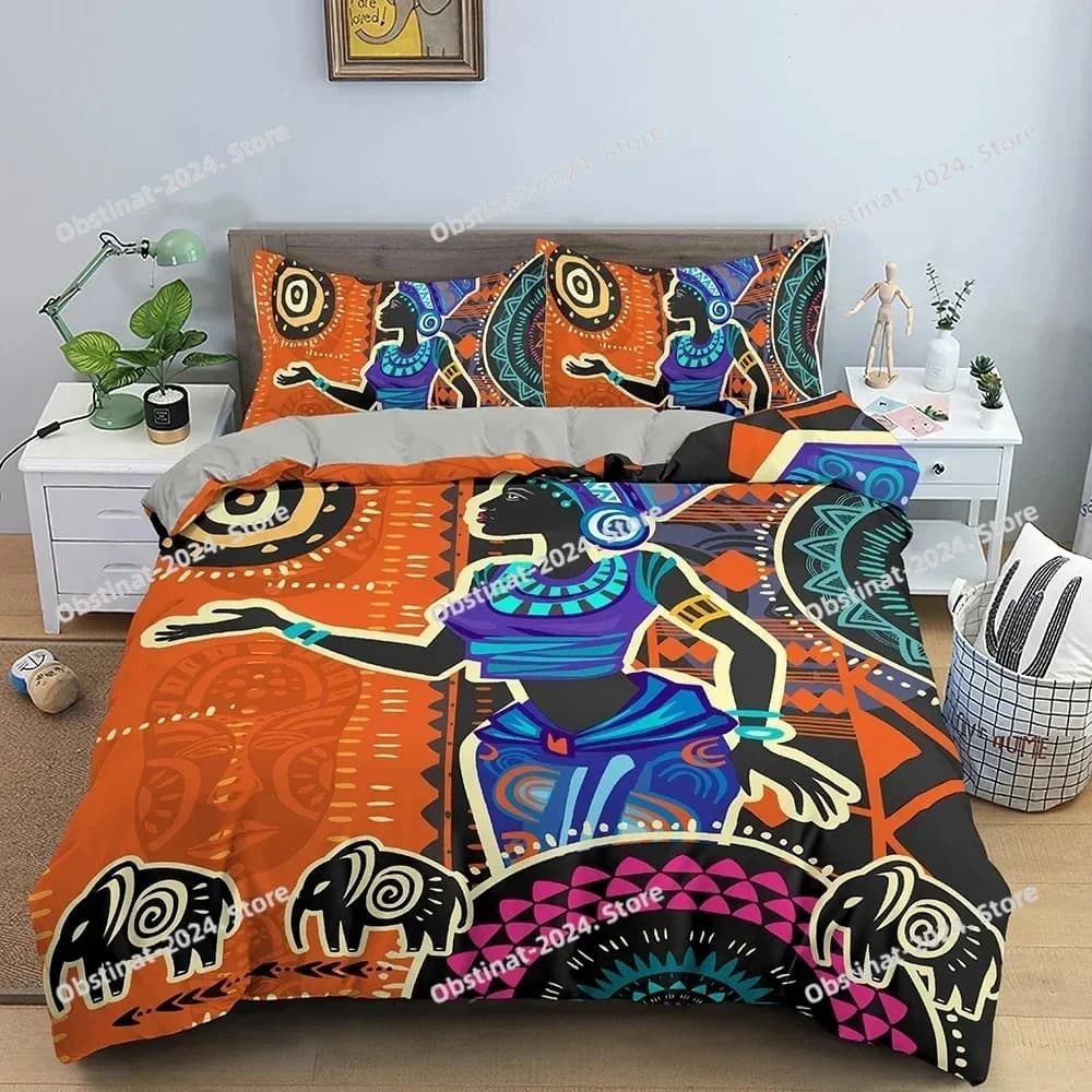Danza etnica Bellissimo set di biancheria da letto per donna Stampato singolo Piumino trapunta Copripiumino Federa Set da 3 pezzi Bambini Taglia adulto