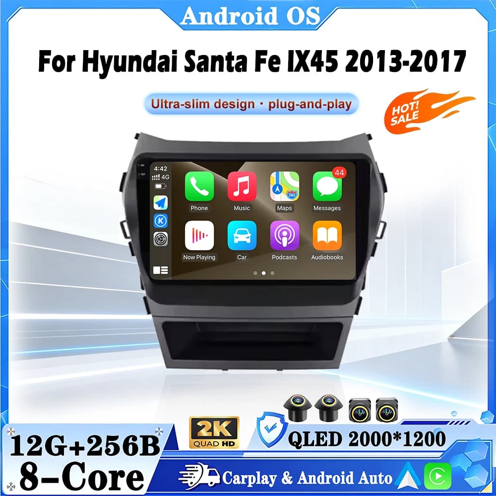 Wireless Carplay For Hyundai Santa Fe IX45 2013-2017 Android 16 Car Radio Multimedia Player Navigation GPS WIFI Head Unit