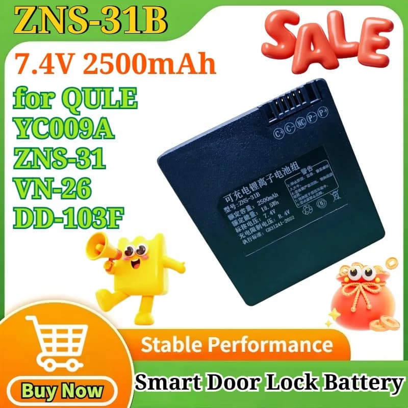 Batteria al Litio Ricaricabile ZNS-31B/ZNS-31/YC009A 7.4V 2500mAh per Serratura Intelligente QULE YC009A ZNS-31 VN-26 DD-103F
