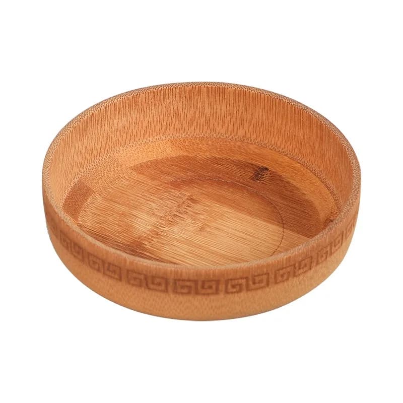 Natural Bamboo Bowl Retro Pattern Snack Plate Dried Fruit Tray Household Tea Dessert Storage Dish Teaware Organizer