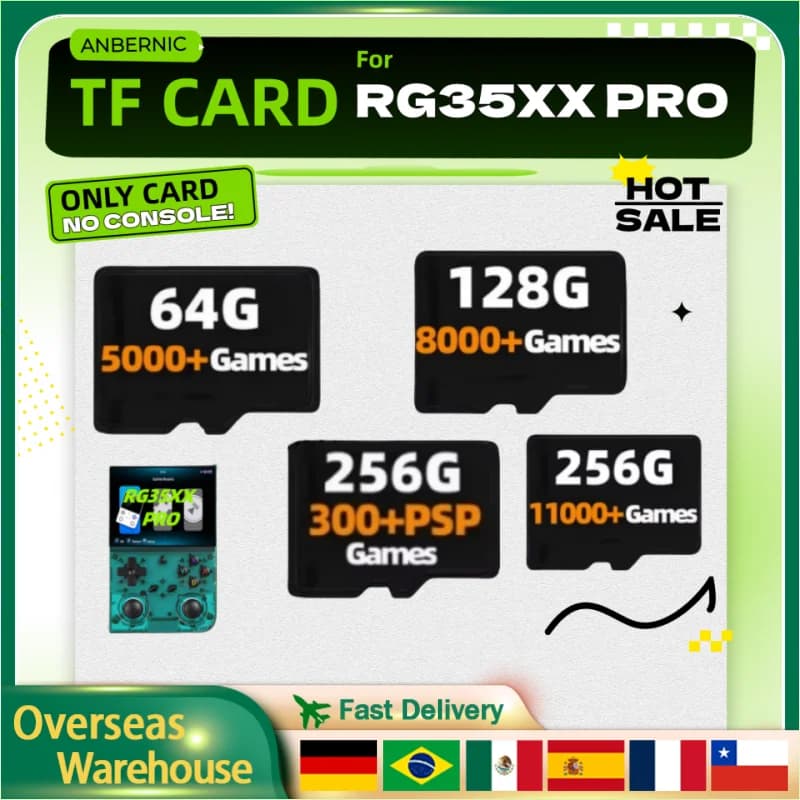 Per ANBERNIC RG35XX PRO Scheda di Memoria Retro Console di Gioco Palmare Precaricata Carta TF Universale 256G 300 + Giochi PSP 11000 + Giochi Regali