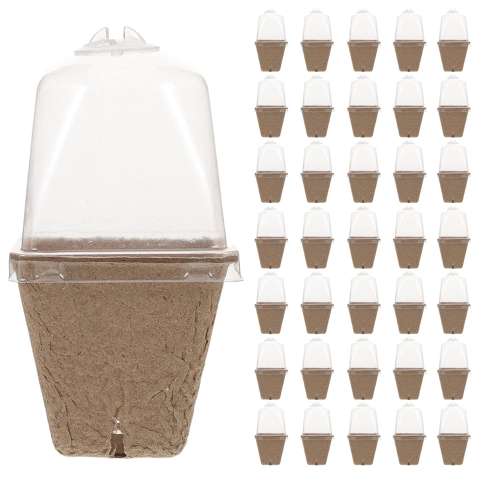 36Pcs Eco Friendly Paper Pulp Square Nursery Pots with Propagation Dome for Indoor Seed Starting Flowers Vegetables Herbs Small