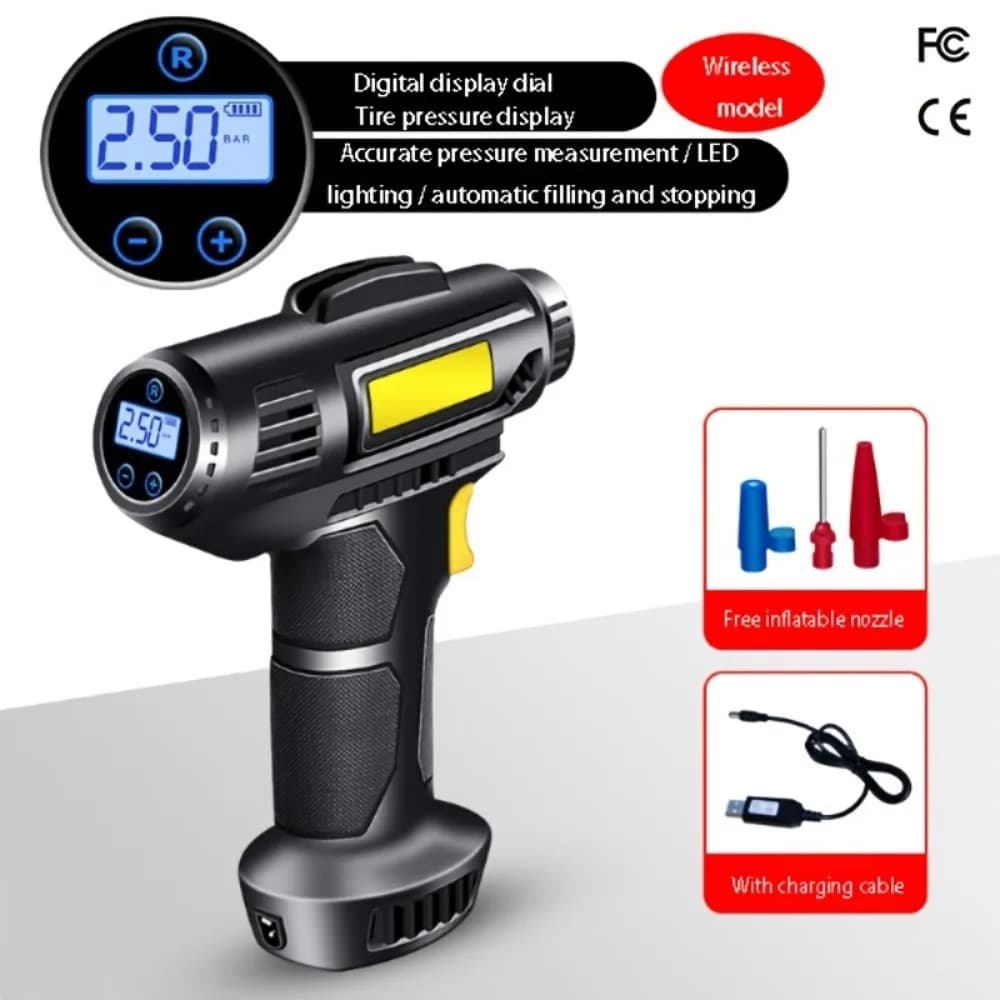 Pompa gonfiagomme per auto senza fili, intelligente, con display digitale, portatile, gonfiatore manuale per auto e biciclette