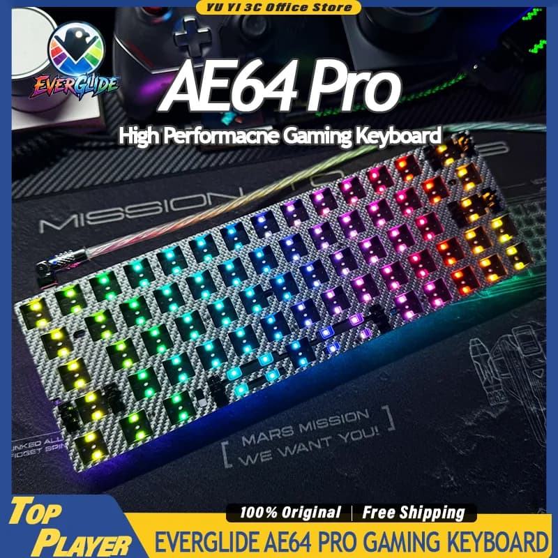 Tastiera da Gaming Everglide AE64 Pro HE con Switch Magnetici a Effetto Hall, Supporto RT 0.001MM, Frequenza di Polling 8kHz, Doppia RGB, ADC Link, SOCD, MT