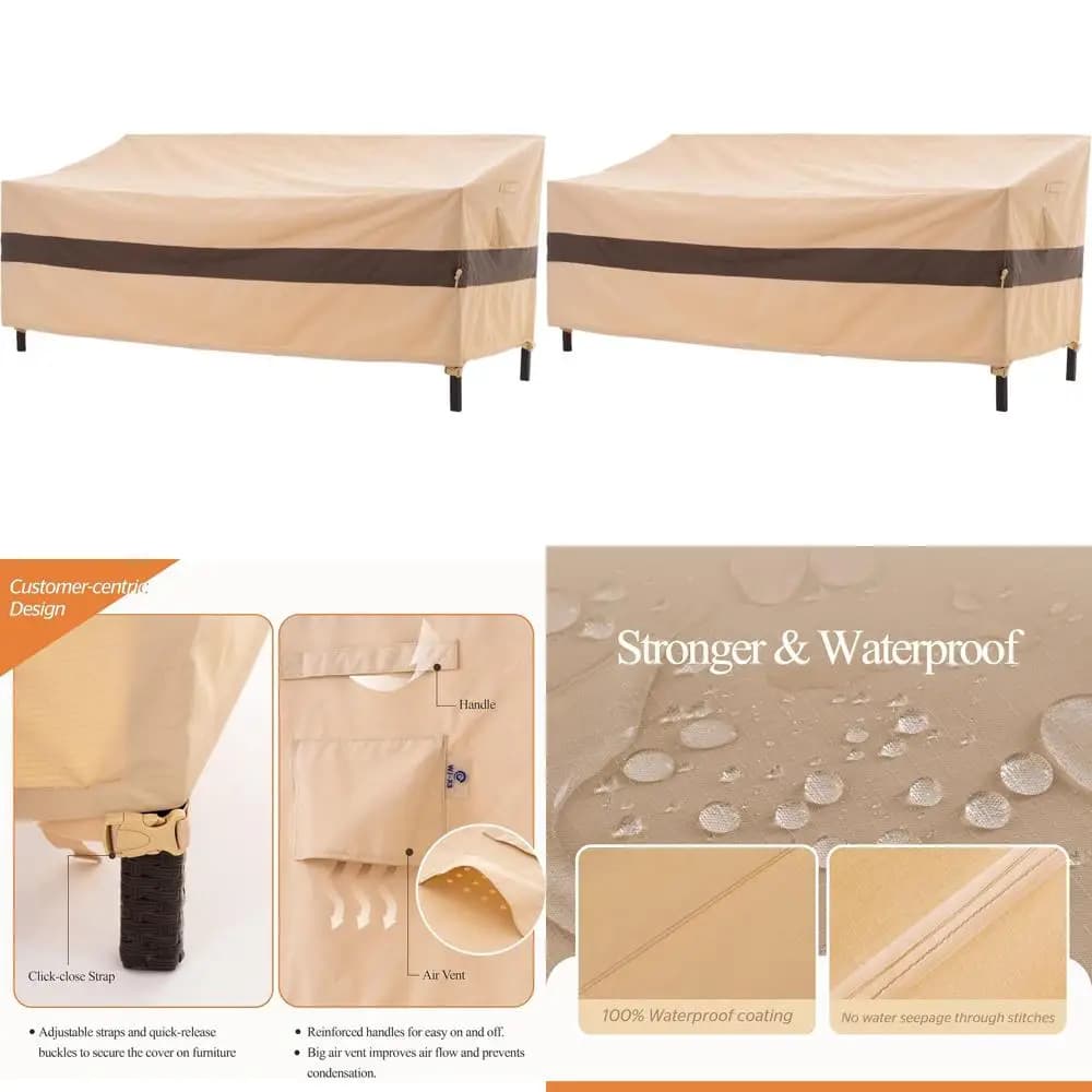 Cover for 3 Posts, Resistant, Waterproof and Windproof Sofa, 87L x 37P x 35A, Beige e Caffè