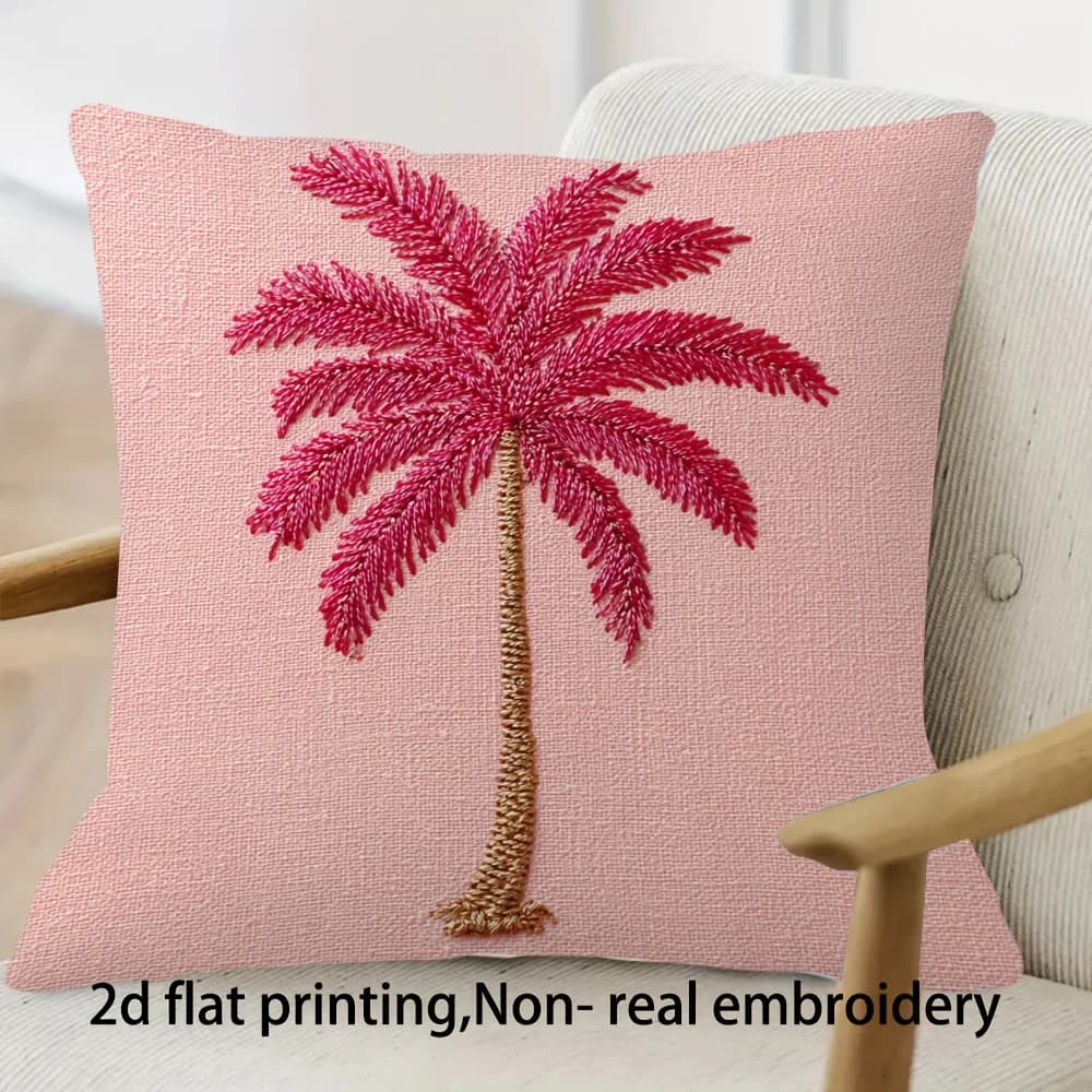 Fodera per cuscino decorativa con stampa di palme rosa in stile boho, decorazione estiva tropicale per divano e camera da letto.