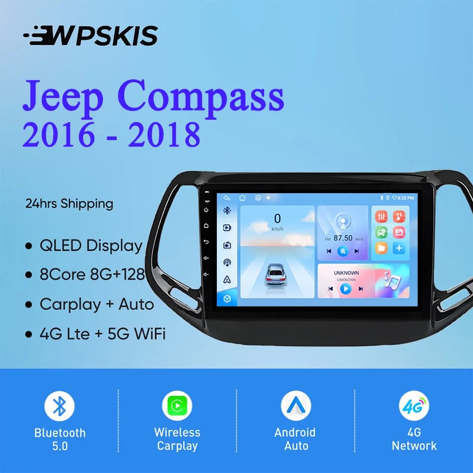 Android14 8G Ram Per Jeep Compass 2016 - 2018 Auto Auto Radio Stereo Video Lettore Multimediale GPS Navi Monitor 4G Lte WiFi Carplay