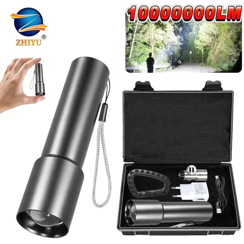 Potenti torce portatili a LED Torcia in alluminio ricaricabile di tipo C Mini zoom portatile Lanterna di emergenza per escursionismo da campeggio all'aperto
