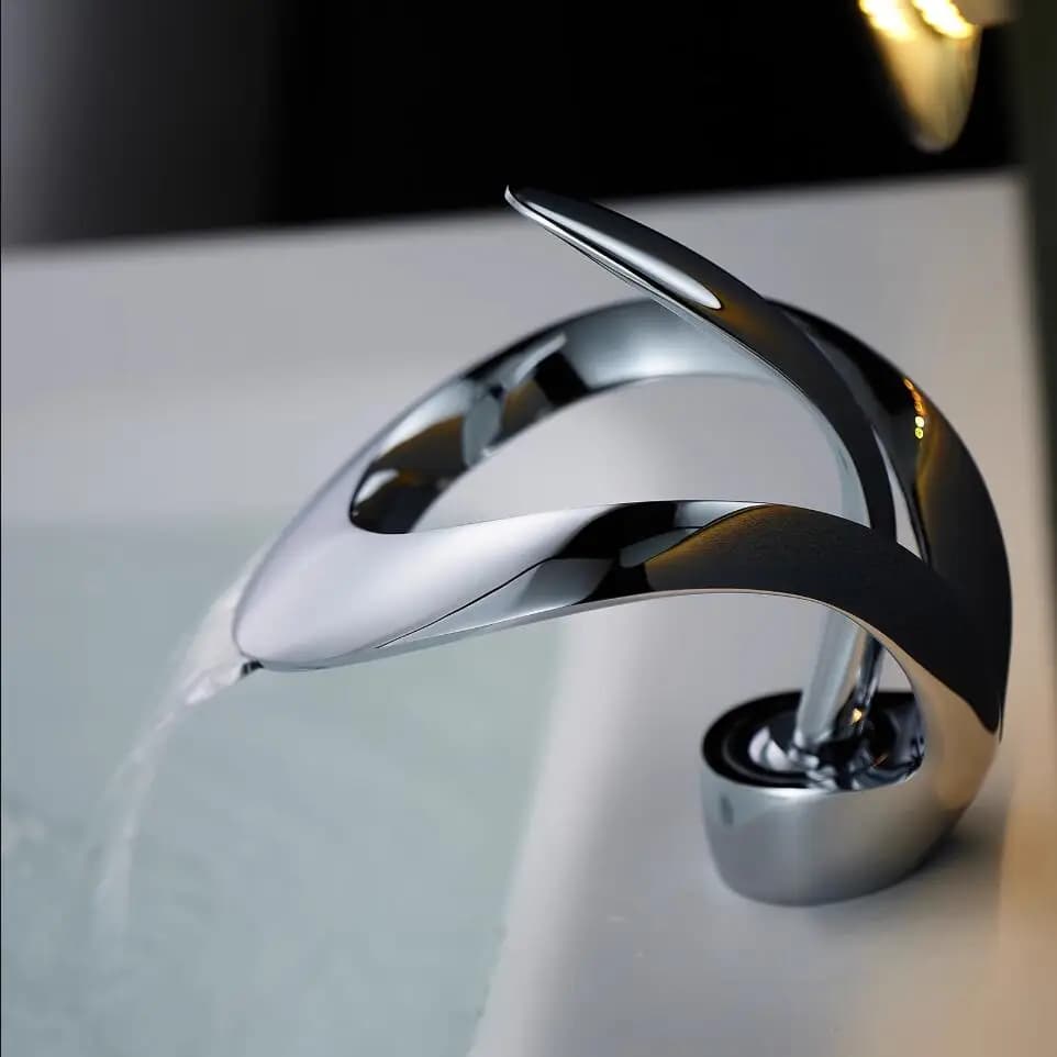 Black Bathroom Basin Taps Single Handle Waterfall Faucet Solid Brass Basin Mixer Taps Creative Hollowed Out Design Water Tap