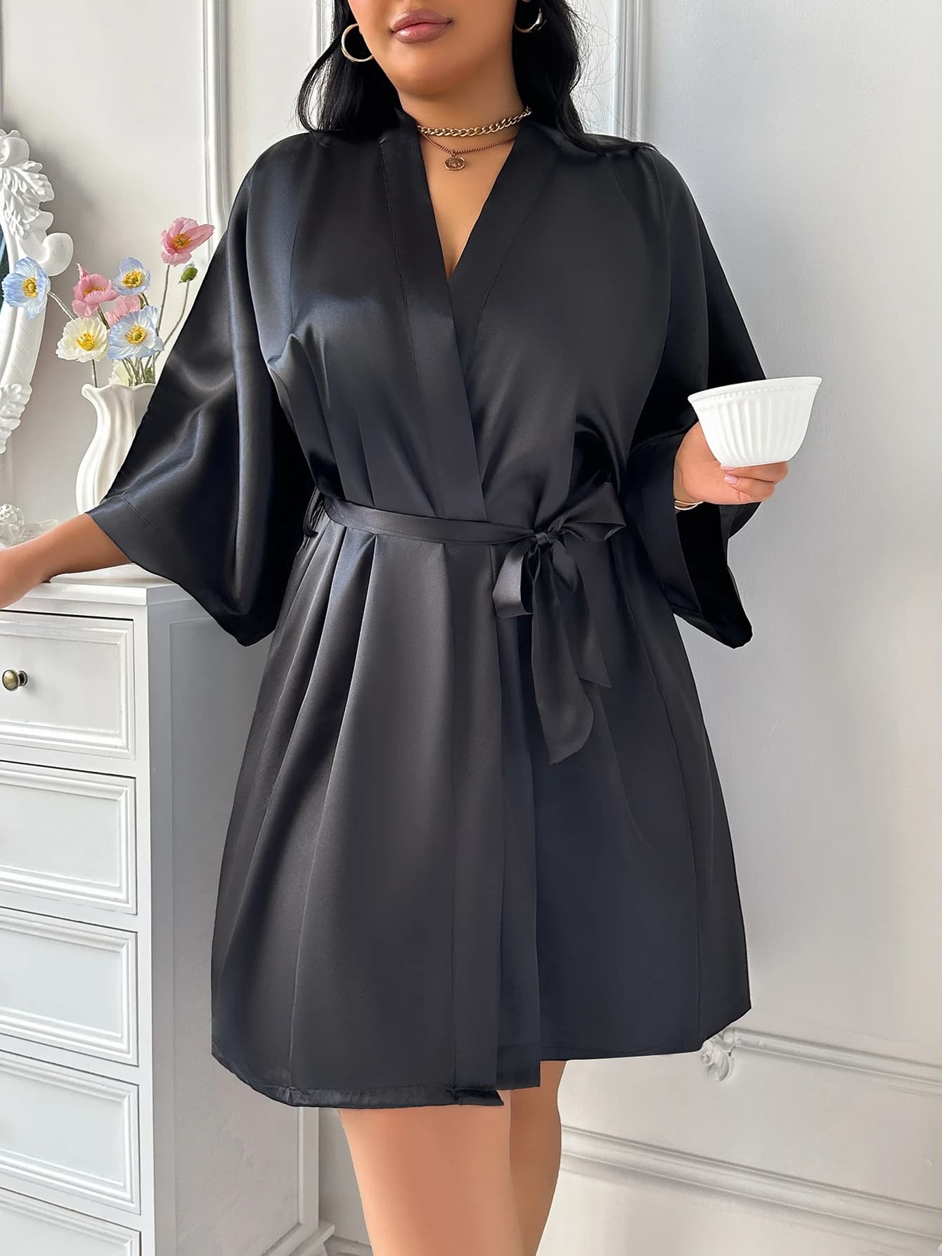 Accappatoi estivi casual e sexy taglie forti per la casa, pigiami da donna eleganti in tinta unita