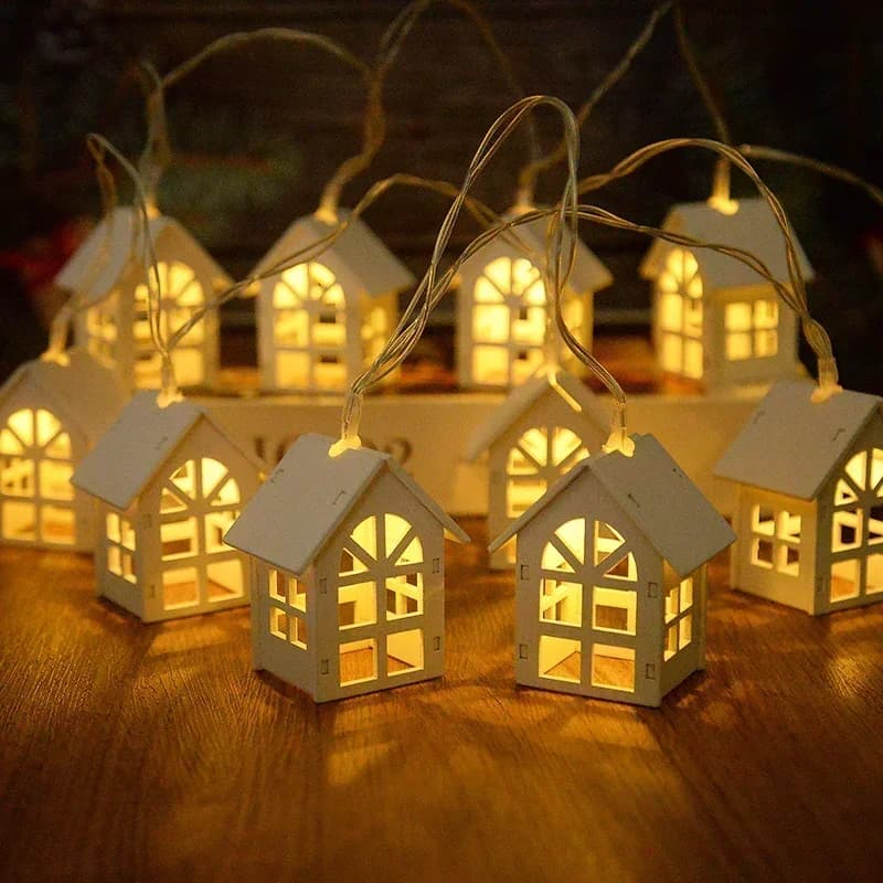 10LED 2M Casa di Natale in legno LED Fata Luce Stringa Casa Appesa Ghirlanda Albero di Natale Ornamenti Decorazione Lampada 2025 Capodanno