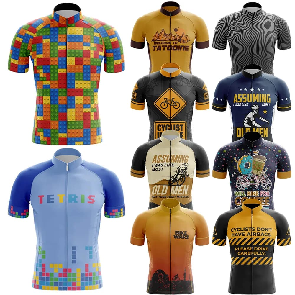Men's Pro Team cycling jersey, breathable short sleeve, shorts with straps, durable 20D gel bearing, mountain bike clothing, new, 10