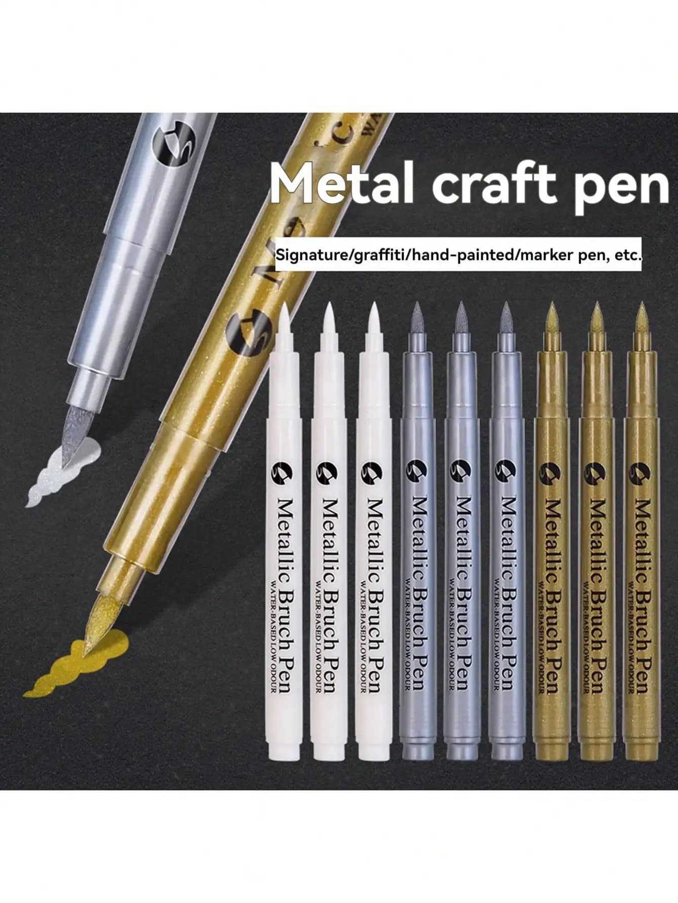 6-12pcs Metallic Marker Pen White/Gold/Silver Waterproof Permanent Paint Marker Pen For Rock,Mug,Ceramic,DIY Painting Supplies