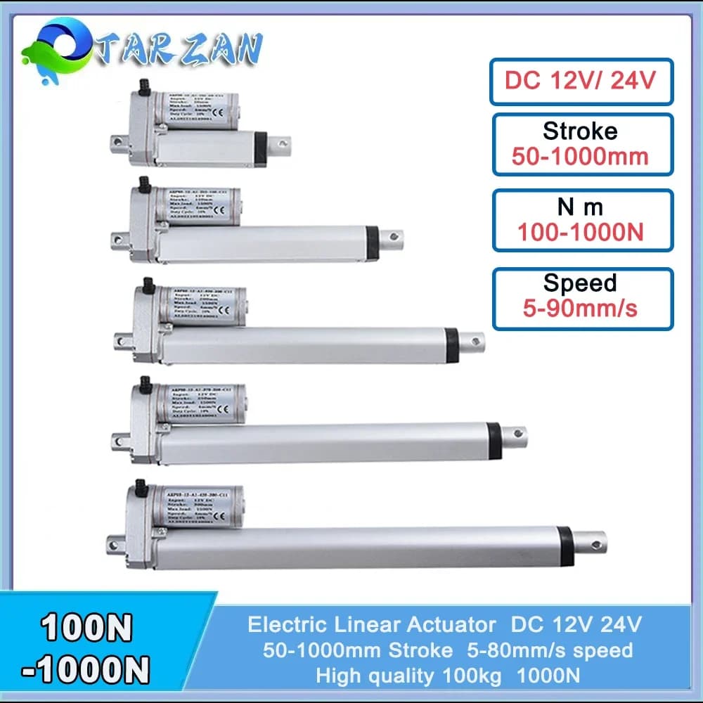 Attuatore Lineare ad Alta Spinta 1000N, Cilindro Elettrico 12V, Motore a Stelo Reciproco, Motorizzazione per Tracker Solare e Porte, 80mm/s
