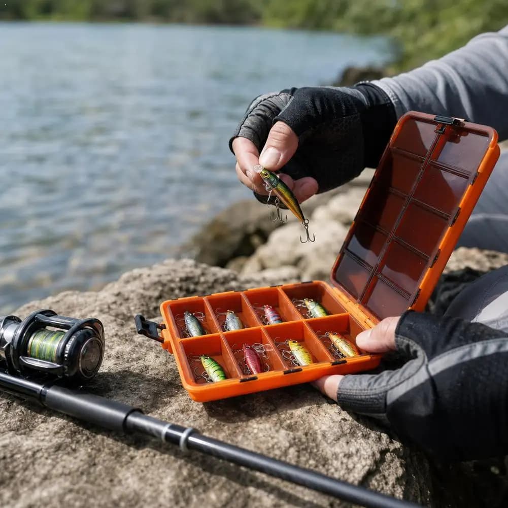 Portable 20 Grids Fishing Tackle Box Flip Cover Storage Case for Hooks Soft Lures Hard Baits Waterproof Organizer