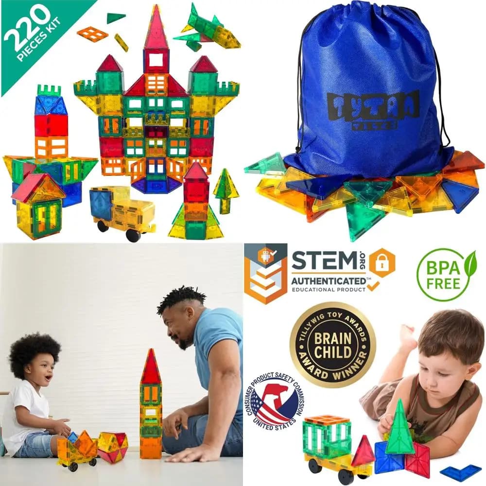 Set di piastrelle mega magnetiche: 220 pezzi per costruire castelli, veicoli e razzi 3D - Giocattolo STEM per bambini dai 3 anni in su