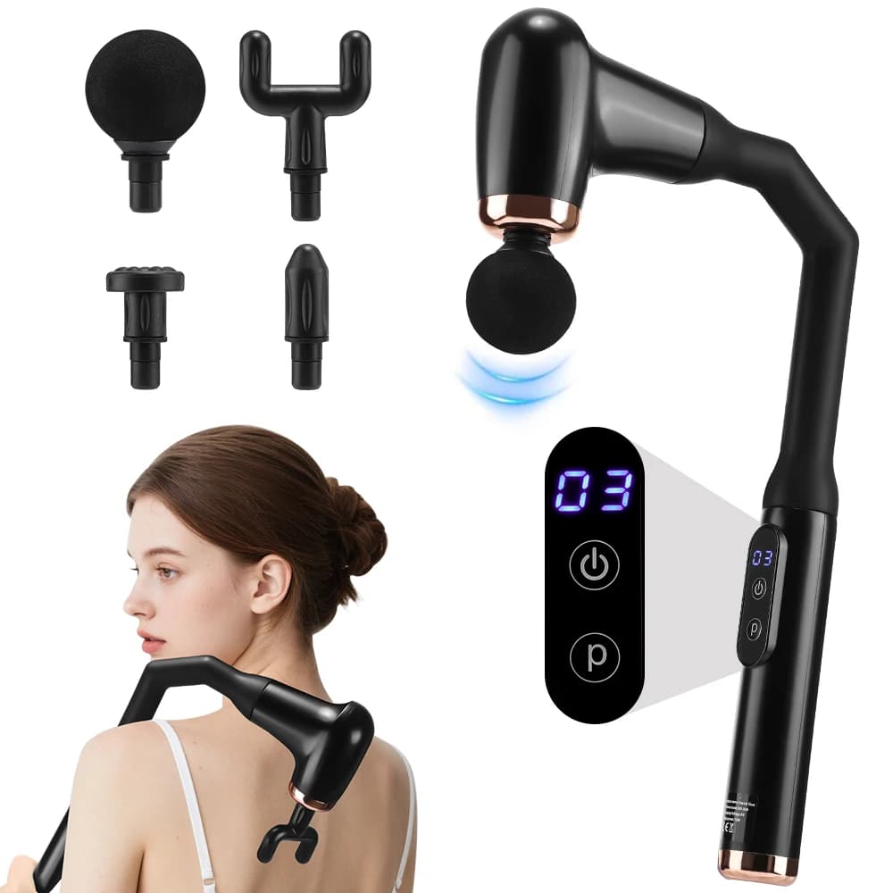 Vibration massage gun with extended handle for body neck back muscle relaxation deep fitness slimming 4/6 heads
