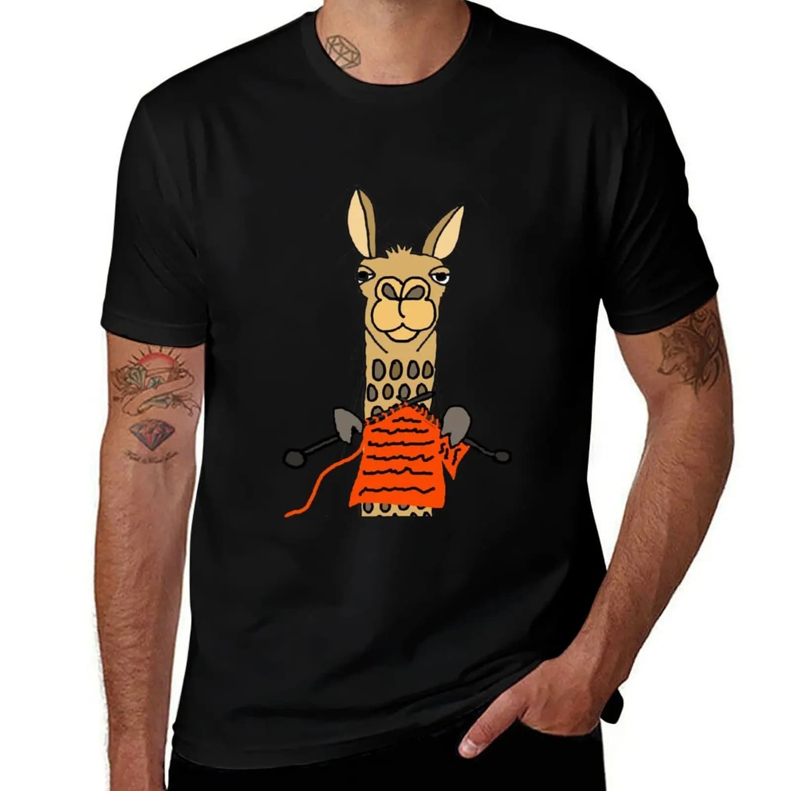 Funny Llama Knitting Cartoon T-Shirt graphics summer shirt Blouse Men's t shirts