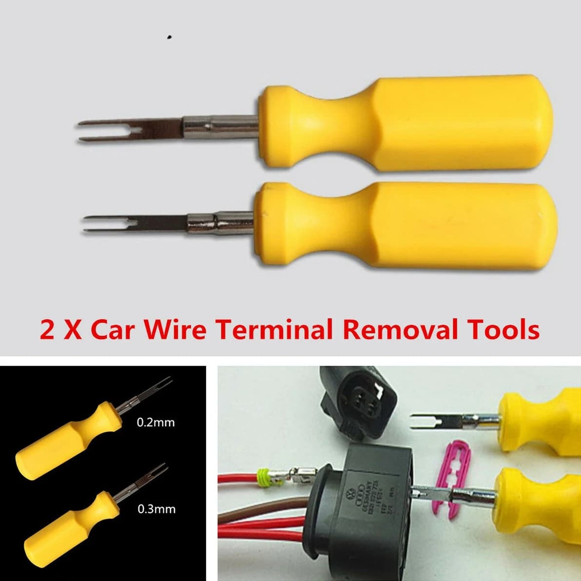 A06K 2 Pz/set 3mm + 2mm Wiring Auto Connector Spille Releasing Extractor Auto Terminal Remover Handle Tool for Audi