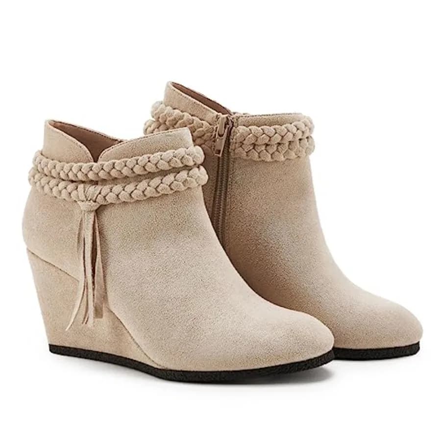 Stivaletti da Donna con Zeppa, Cinturino Intrecciato con Frange, Stile Western, Tacco Alto, Scarpe Eleganti Autunnali