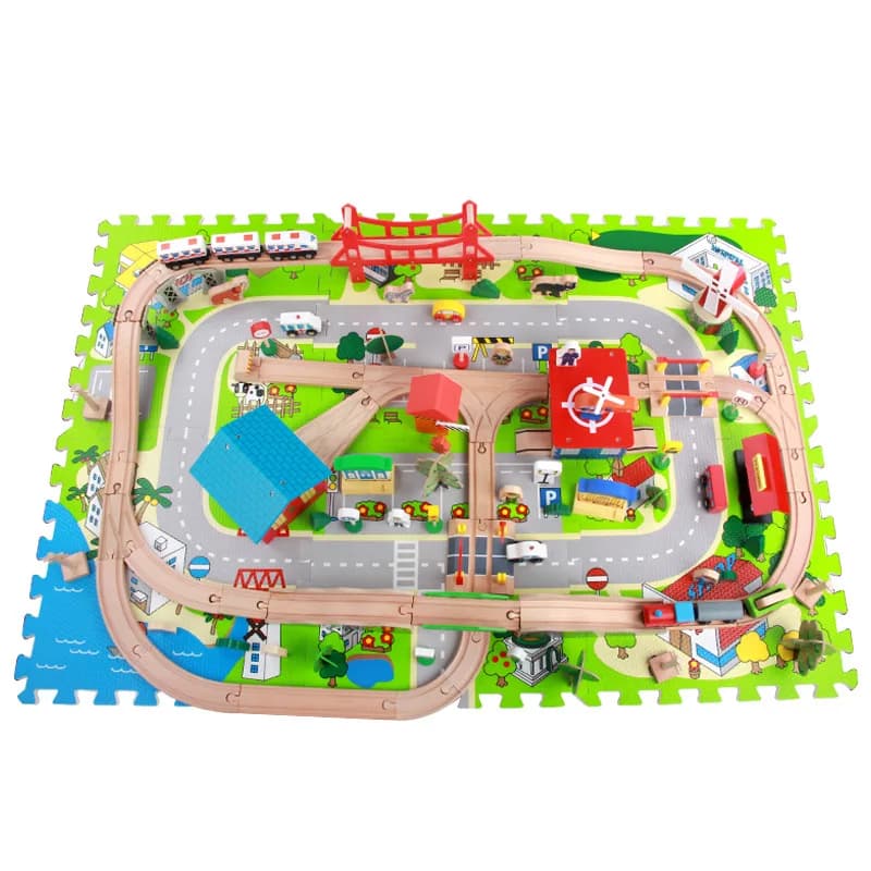Educazione Montessori Fai da te Treno in legno Giocattoli Puzzle Ferrovia Piccolo treno Set Costruttore Blocchi di costruzione Giocattolo per bambini Giochi da tavolo