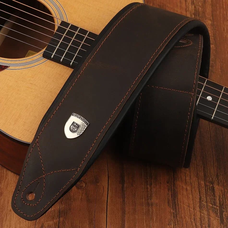 Leather bass guitar padded belt with top layer by soldier for acoustic bass