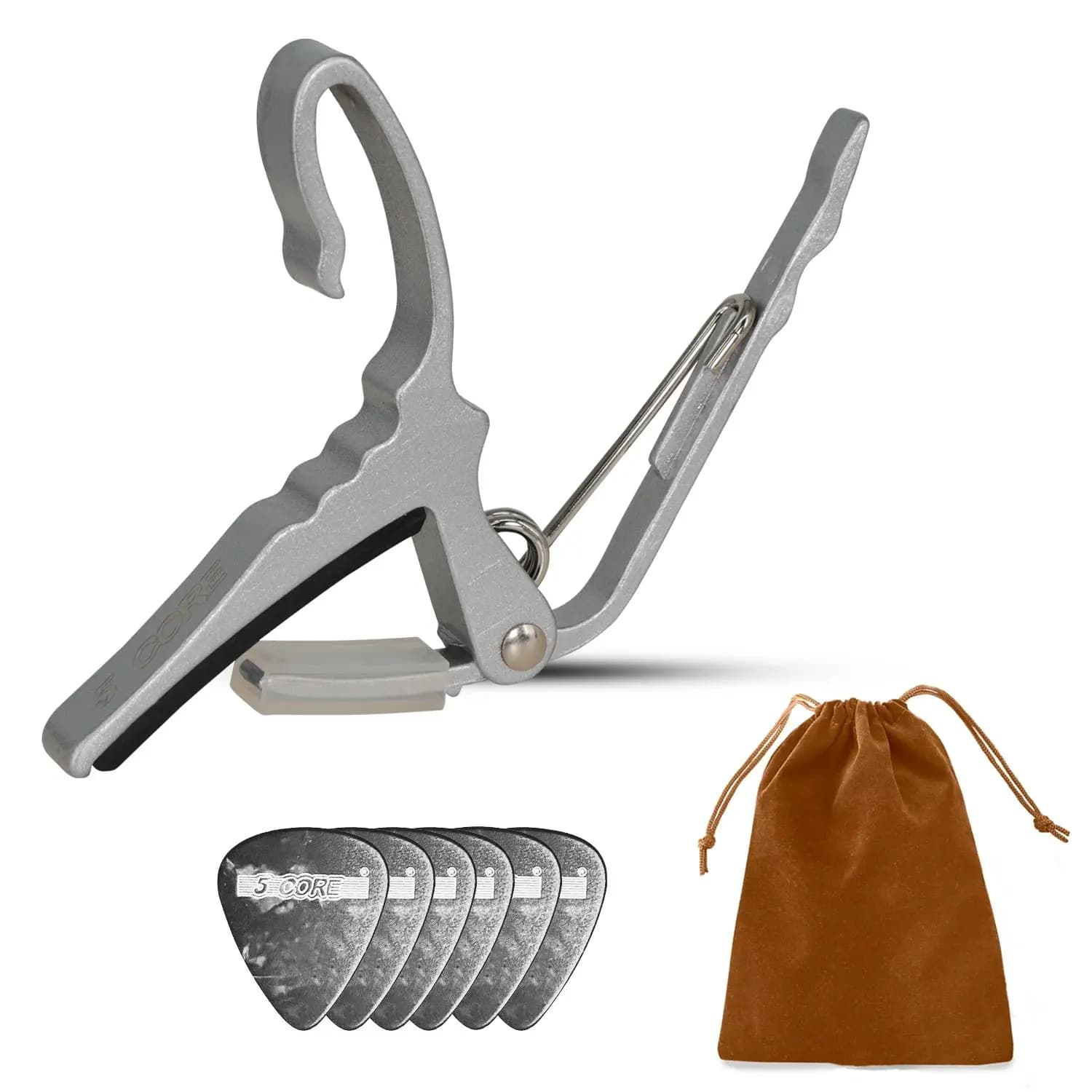 Capotasto Clip per corde per chitarra elettrica acustica Banjo Mandolino o Ukulele + 6 pezzi Plettri per chitarra Puas in celluloide Para Guitarra + Carry