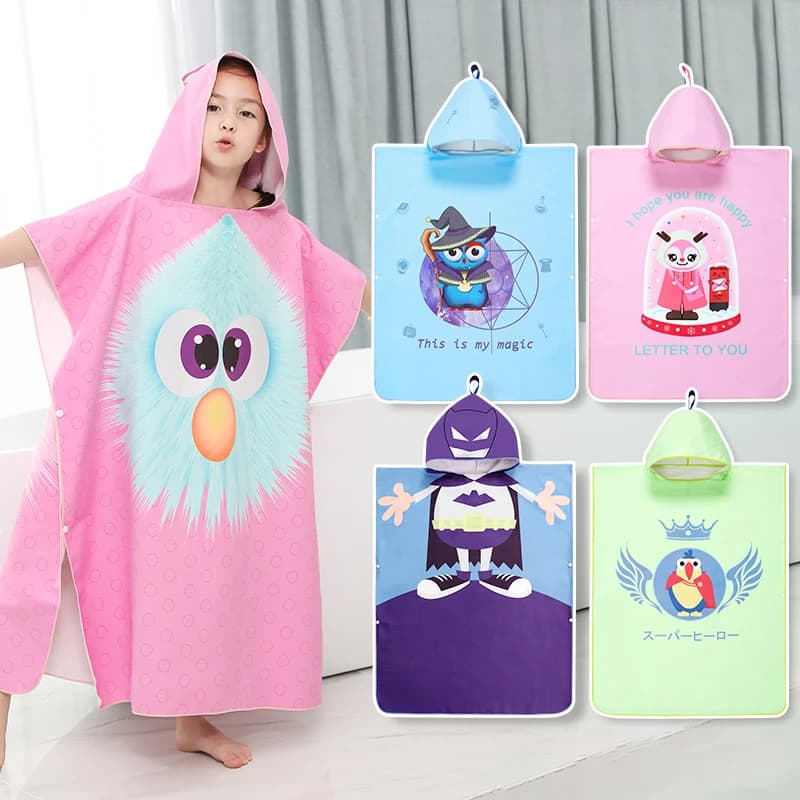 Poncho Spiaggia Bambini Rapida Asciugatura Assorbente per Baby Shower - Accappatoio con Cappuccio per Ragazzi e Ragazze Altezza 80-170cm - Asciugamano Bagno Indossabile con Design Cartoon Leggero Anti-Sabbia