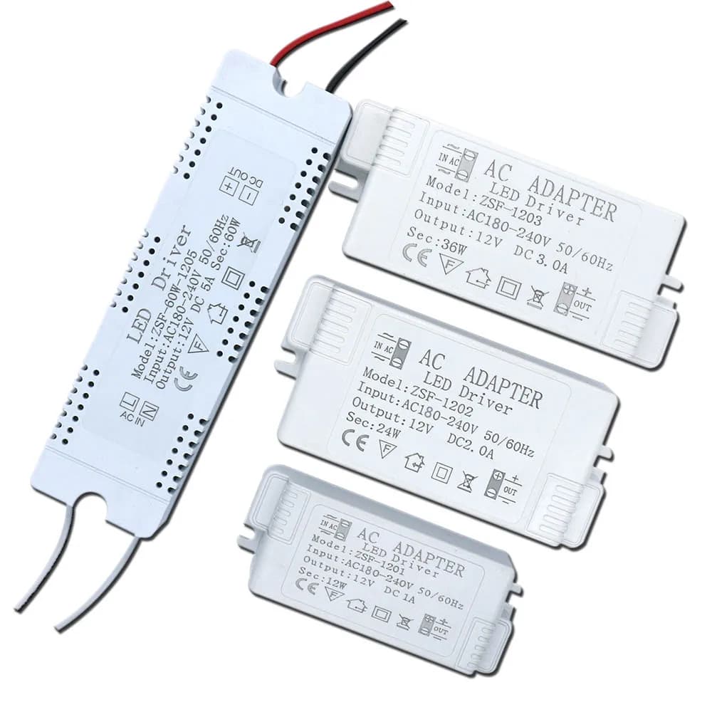 Alimentatore driver LED 6W 12W 24W 36W 48W 60W AC220 12V 1A -5A Trasformatori di illuminazione di controllo alimentatore per striscia luminosa a LED